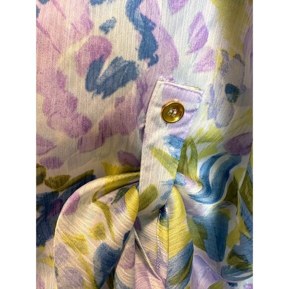 Floral & Ivy Womens XL Blouse Purple & Green Floral Print Lightweight Polyester - Picture 9 of 10